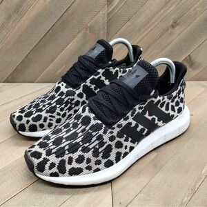 Adidas Swift Run Leopard Print Athletic Sneakers Womens Size 9 Black White Shoes